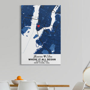 Personalized Where It All Began Anniversary Maps Canvas Wall Art - GreatestCustom