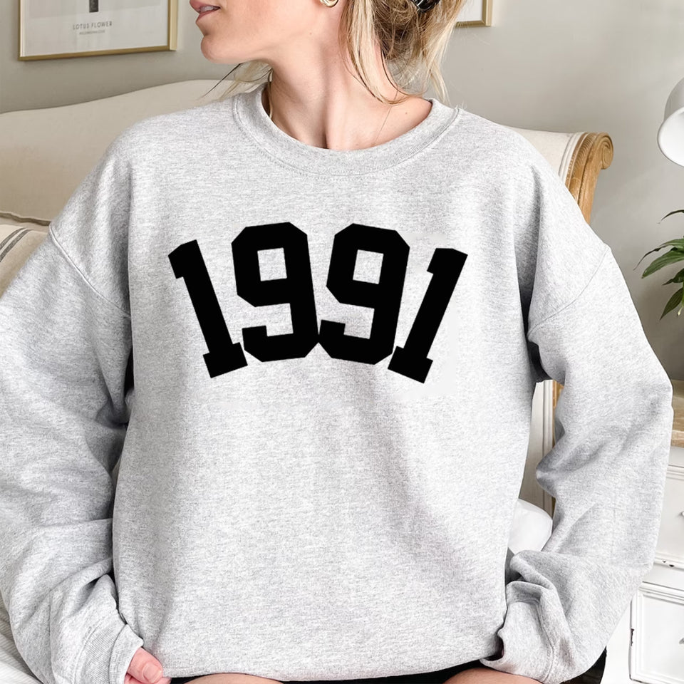 Custom Year 32nd Birthday Sweatshirt, 1991 Birthday Year Number Sweatshirt for Women - GreatestCustom