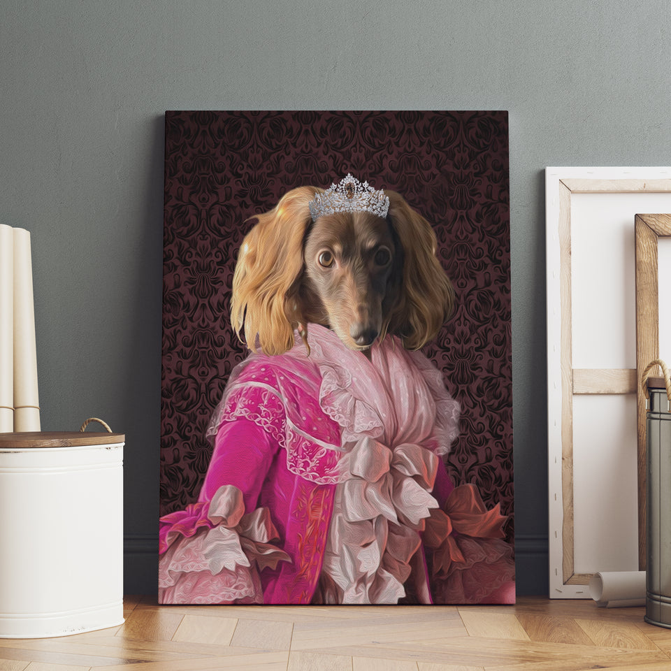 Custom Pet Portrait,Renaissance Pet Portraits,Regal Royal Pet Portrait, Glamour Art,Dog Art,Pet Painting, Pink Dog, Renaissance Dog Canvas