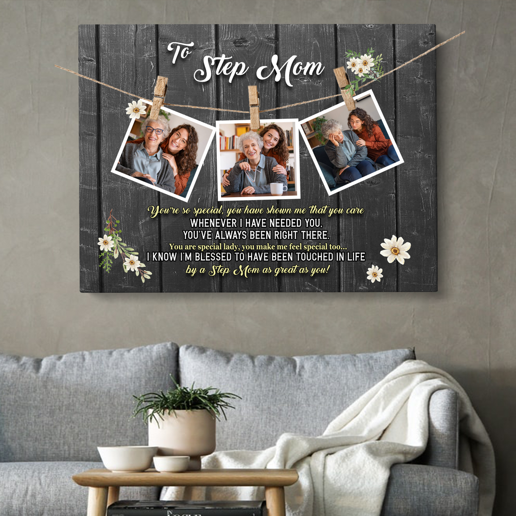 Personalized Step Mom Photo Canvas, Gift For Stepmother, Gift For Mother's Day, Birthday Gift For Mom, Family Photo Canvas