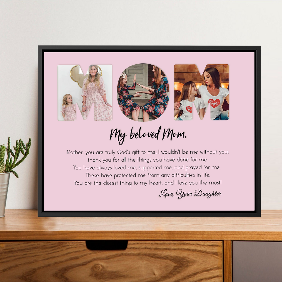 Personalized Letter Photo Canvas For Mom, Gift For Grandma, Gift For Mother's Day, Birthday Gift For Grandma, Lettering Canvas