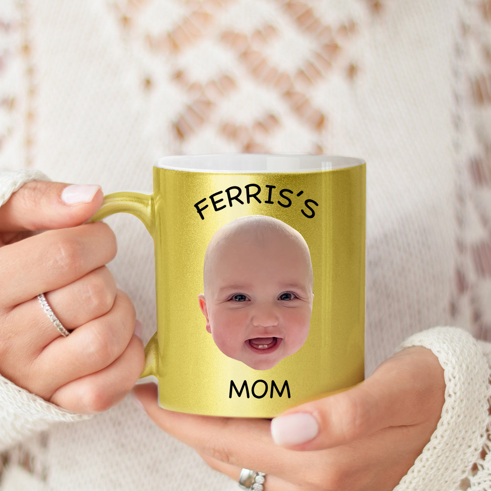 Gift for Mom Custom Baby Photo Mug, Baby Face Mug, Personalized Face Metallic Mug