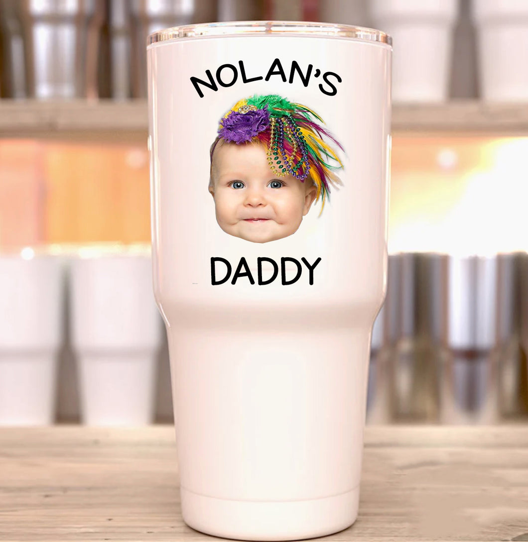Mardi Gras Baby Face Large Tumbler, Mardi Gras Dad Gift, Baby Face Mardi Gras Large Tumbler