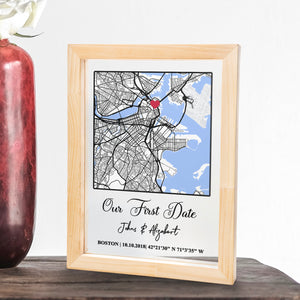 Our Frist Day Maps Couple Gift For Her Gift For Him Personalized Couple Floating Wooden Frame