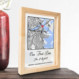 Our Frist Day Maps Couple Gift For Her Gift For Him Personalized Couple Floating Wooden Frame