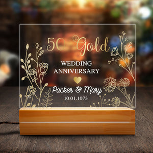 Personalized Golden 50th Anniversary Gift Plaque Anniversary Keepsake Gift Acrylic Plaque LED Lamp Night Light