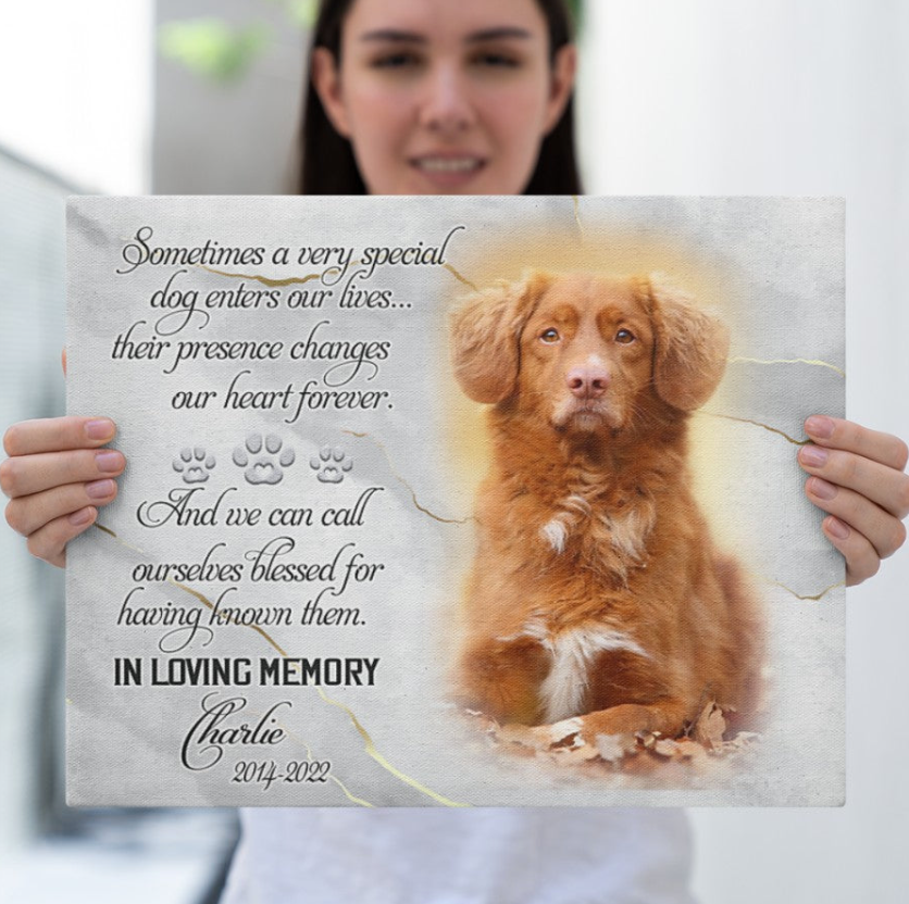 Personalized Pet Memorial Canvas, Pet Loss Gifts Canvas, Gift for Loss of Dog Marble Texture Canvas