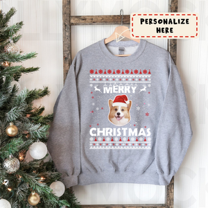 Personalized Dog's Face Christmas Sweatshirt, Custom Pet Photo Christmas Sweatshirt