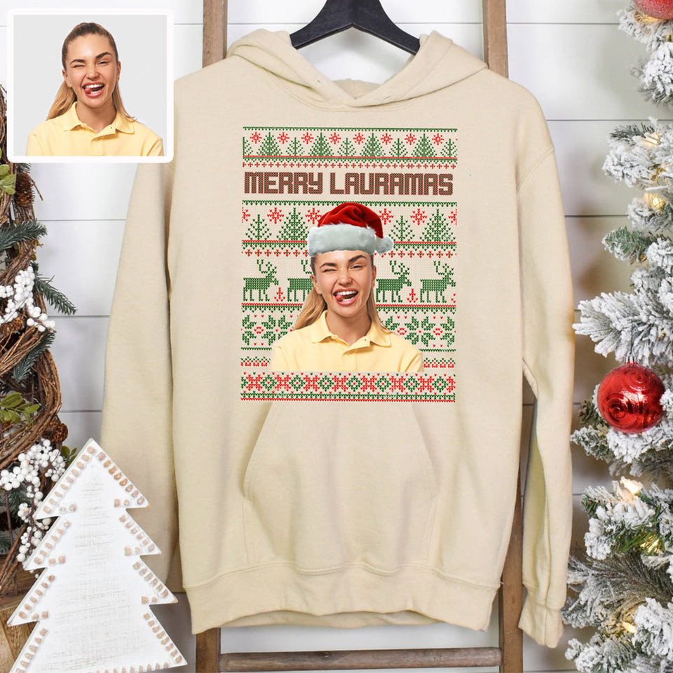 Personalized Face Photo Funny Christmas Hoodie - GreatestCustom