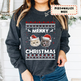 Personalized Cat's Face Christmas Sweatshirt, Custom Pet Photo Funny Christmas Sweater - GreatestCustom