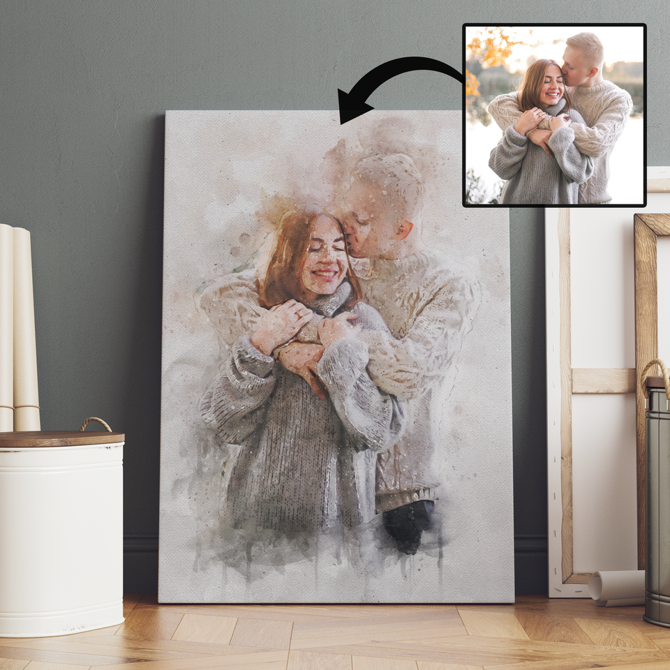 Valentine Gift For Boyfriend Girlfriend, Valentine Day Gift For Him Her, Valentine Portrait Watercolor, Valentine Portrait Canvas