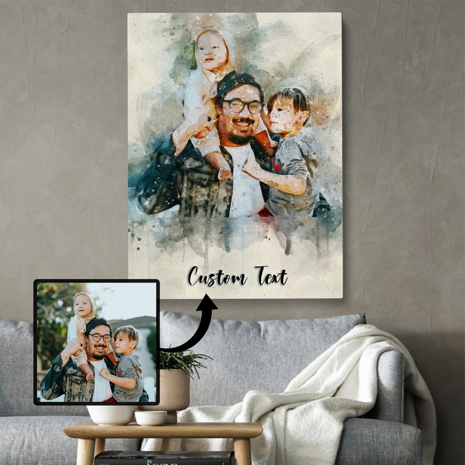 Photo Watercolor Gift for Family Canvas, Father's Day Gift Personalized Watercolor Portrait, Christmas Birthday Gift, Any Photo Watercolor Art