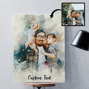 Photo Watercolor Gift for Family Canvas, Father's Day Gift Personalized Watercolor Portrait, Christmas Birthday Gift, Any Photo Watercolor Art