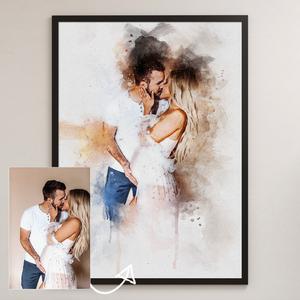 Personalized Watercolor Custom Family Painting, Anniversary Gift, Birthday Gift For Husband, Portrait From Photo, Watercolor Canvas Poster