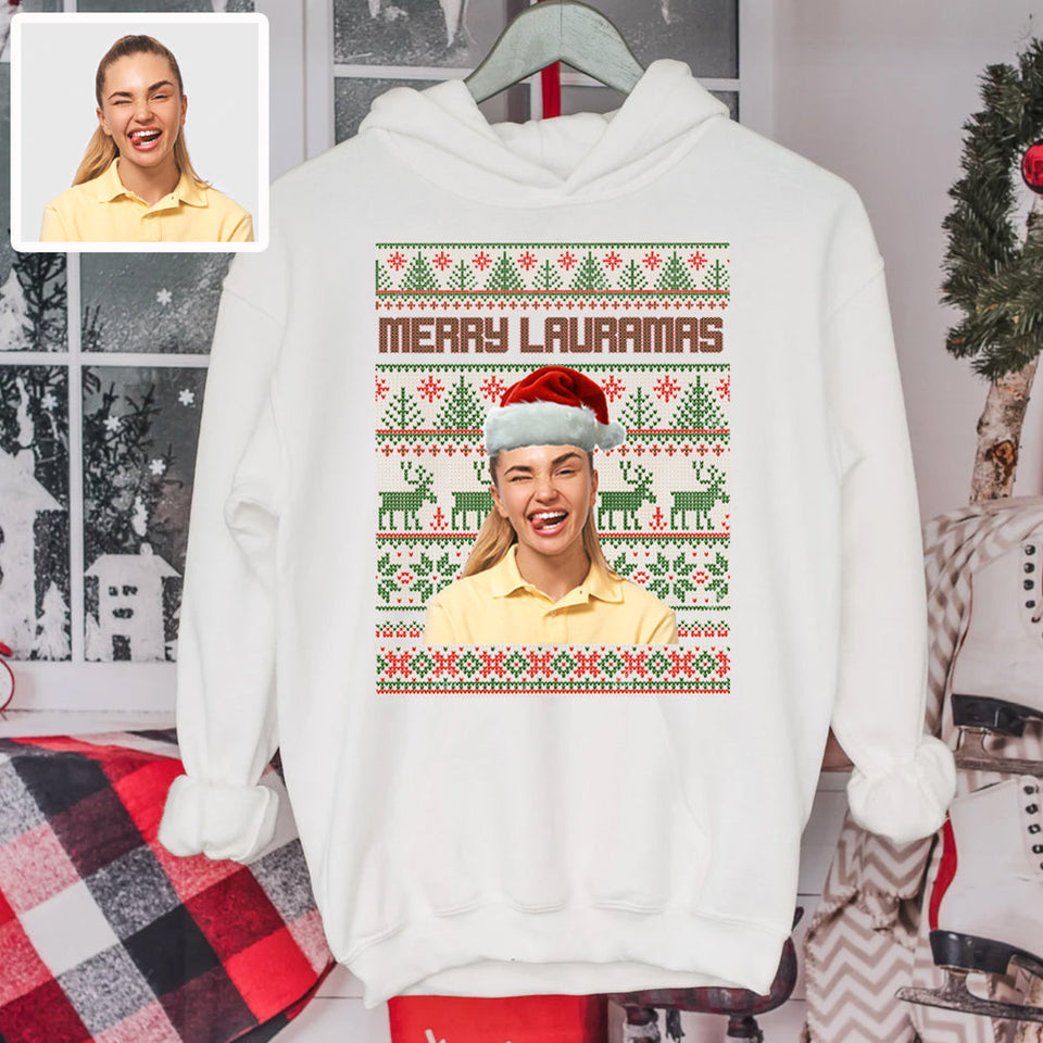 Personalized Face Photo Funny Christmas Hoodie - GreatestCustom